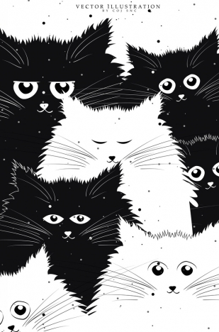 Cats background black white icons cartoon design vectors stock in