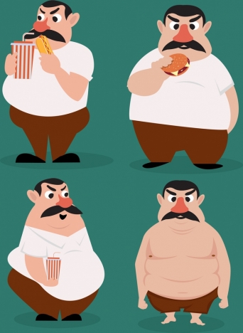 Fat man icons funny cartoon character vectors stock in format for free