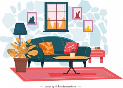 Living Room Decor Template Colorful Warm Design Vectors Stock In Format For Free Download 2 50mb