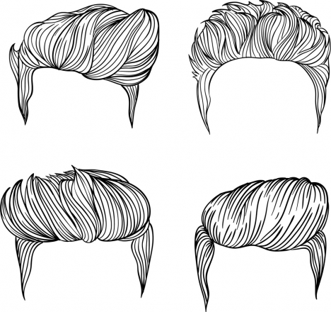 Men Hairstyles Collection Black White Sketch Vectors Stock