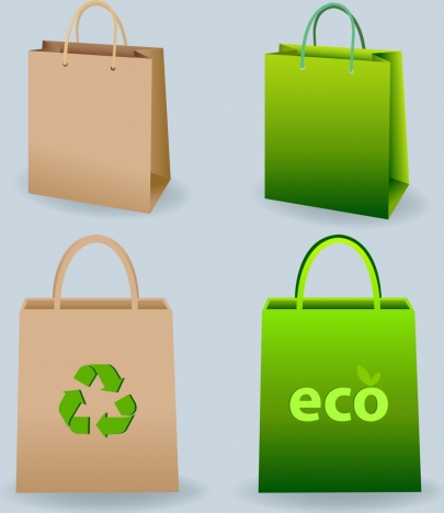 Paper Bags Templates Green Eco Style 3d Design Vectors Stock In
