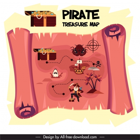 Pirate Treasure Map Background Vintage Parchment Sketch Vectors