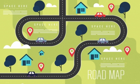 Road map background colored flat design vectors stock in format for