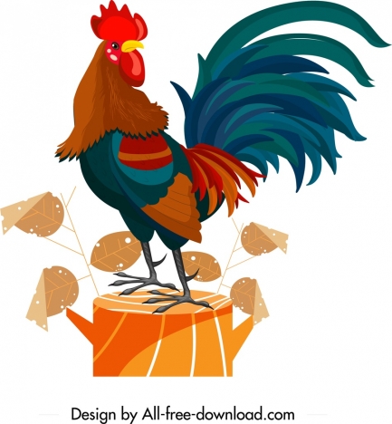 Rooster Painting Colorful Classical Design Cartoon Character