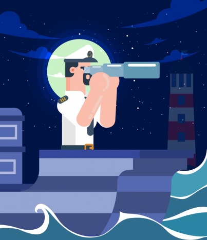 sailor job background binoculars lighthouse sea icons man vector vectors sand summer graphic illustration