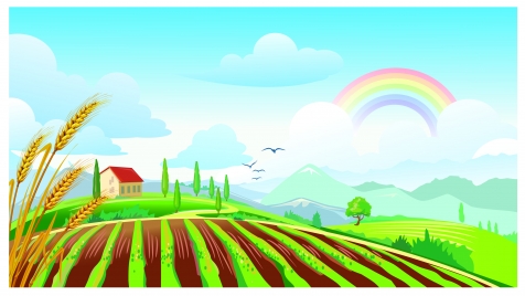 Cartoon landscape with giraffe and rainbow vectors stock in format for