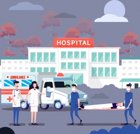 Hospital Drawing Doctor Patient Icons Colored Cartoon Characters