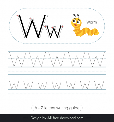 1st class writing guide worksheet template cute worm icon tracing letters w sketch