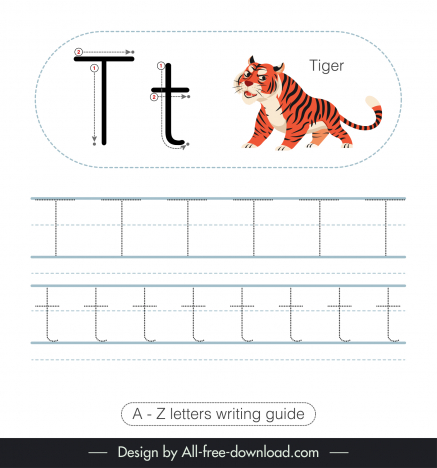 1st class writing guide worksheet template tiger animal tracing letters t sketch