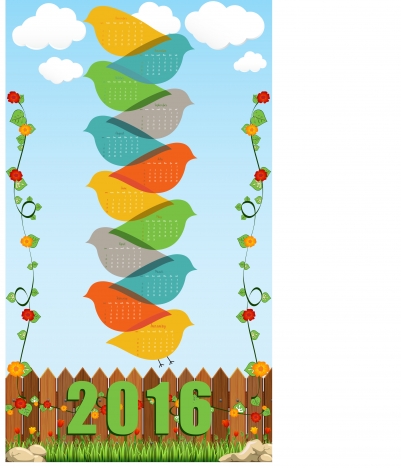 2016 calendar bird and flower spring