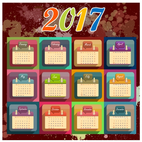 2017 calendar design with colorful bokeh background