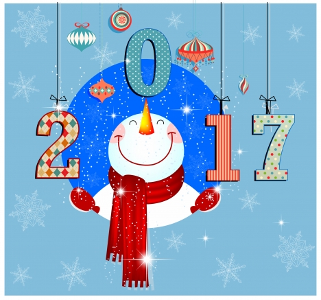 2017 new year background with funny snowman illustration