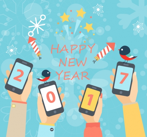 2017 new year banner with phone screens illustration