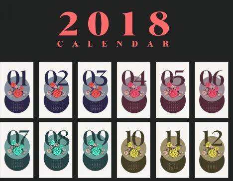 2018 calendar cover template multicolored roses isolation