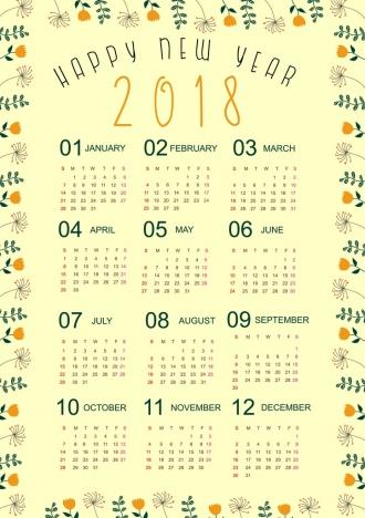 2018 calendar template natural flowers border decor