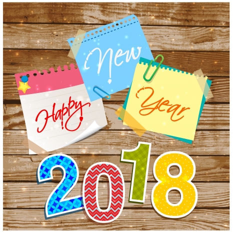 2018 new year template with colorful note papers