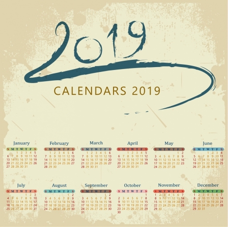2019 calendar background grungy retro design