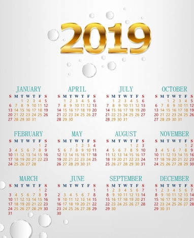 2019 calendar template bright modern golden number decor