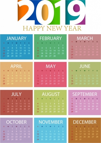 2019 calendar template colorful modern decor