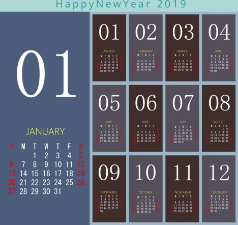 2019 calendar template modern design