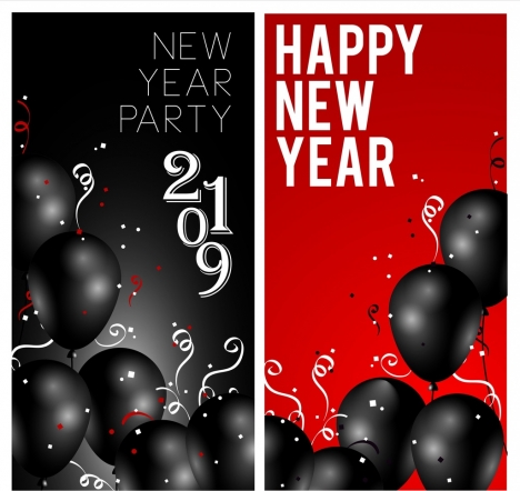 2019 new year banner black red balloons decor