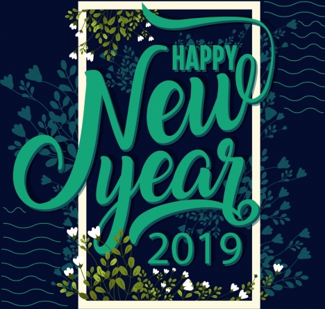 2019 new year banner dark green flowers decor