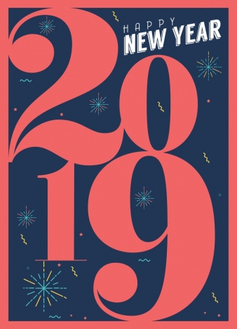 2019 new year poster red numbers fireworks decor