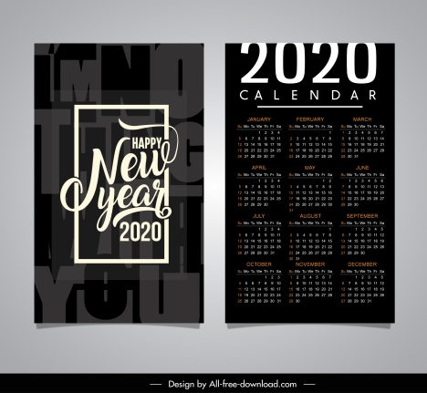2020 calendar template elegant black white blurred decor