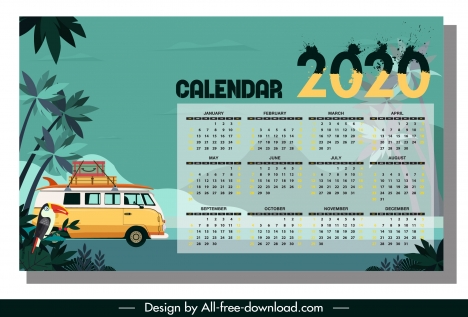 2020 calendar template travel theme colorful classic