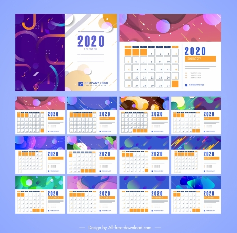 2020 calendar templates colorful abstract modern decor