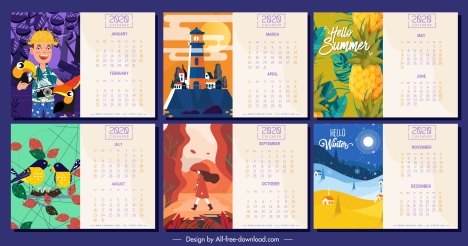 2020 calendar templates colorful themes decor