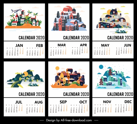 2020 calendar templates scenery decor colorful classic