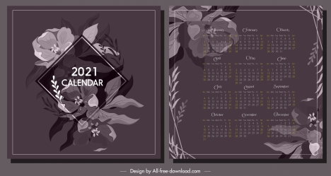 2021 calendar template elegant botany decor dark classic