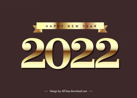 2022 calendar decor element shiny golden number ribbon