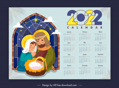 2022 calendar template christ catholic cartoon characters