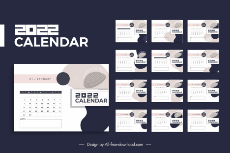 2022 calendar template contrast abstract decor