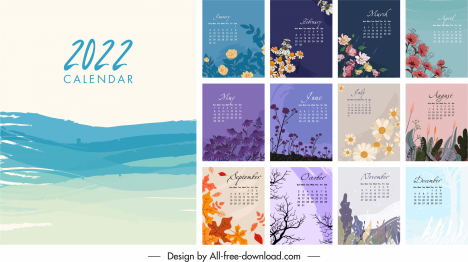 2022 calendar template elegant classic nature elements decor