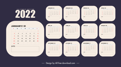 2022 calendar template flat plain decor