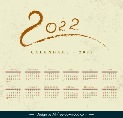 2022 calendar template retro design handdrawn numbers decor