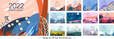 2022 calendar templates colorful classical elegant nature theme