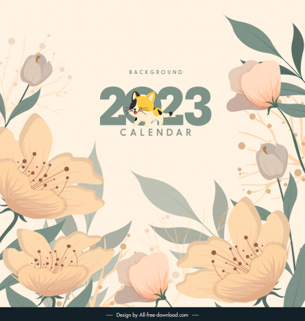 2023 calendar backdrop template elegant classical flowers kitty decor ...