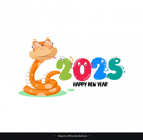 2025 calendar design elements funny stylized numbers snakes