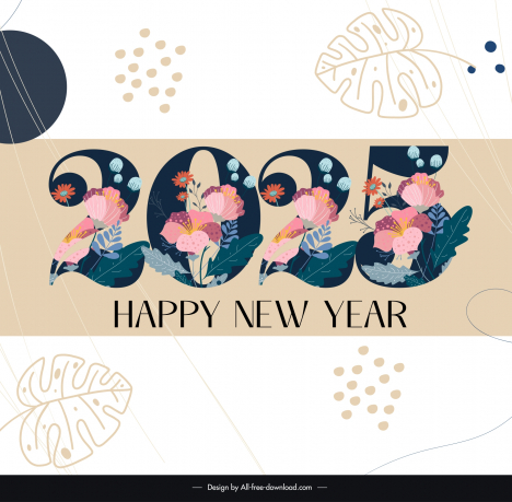 2025 new year calendar design elements elegant classic floral leaves