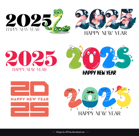 2025 new year design elements floral stylized snake texts number decor