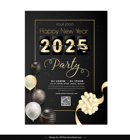 2025 new year party invitaion card template modern 3d dark