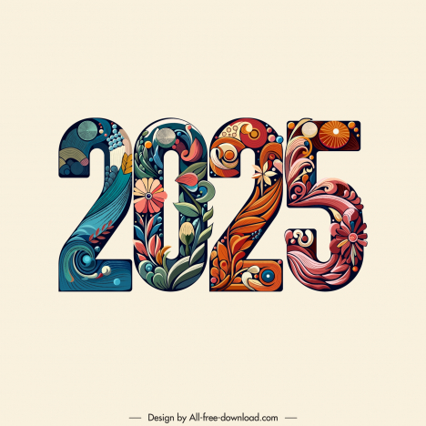 2025 text design elements elegant flowers leaves number layout