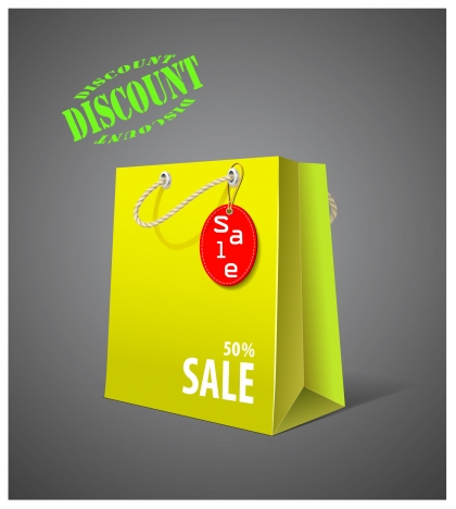 3d sale banner with bag on grey background