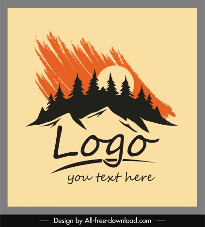 adventure logo template grunge silhouette mountain tree sketch