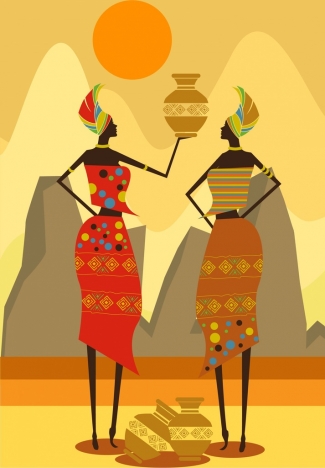 africa background tribe woman vase icons yellow design