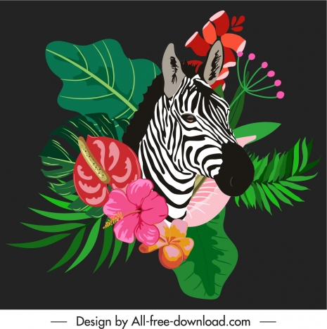 africa decor template zebra flowers leaves sketch